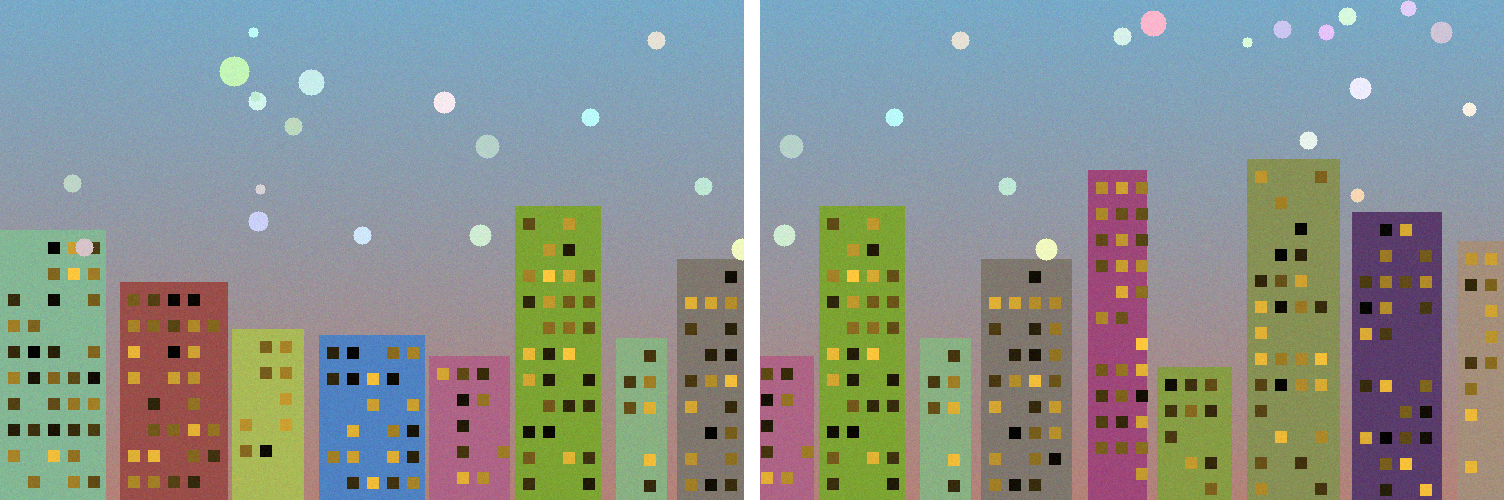 Two overlapping crops of a skyline, side by side